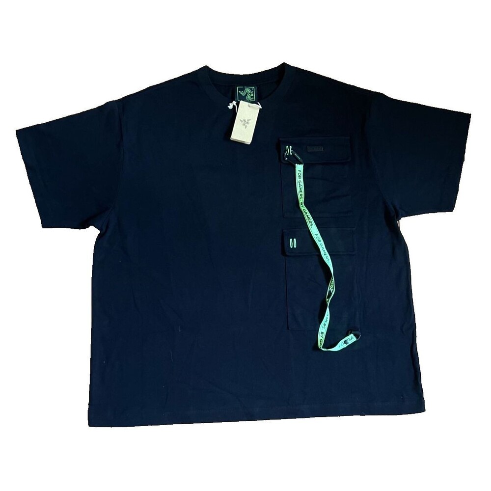 Razer Xanthus Double Pocket Oversized Tee Mens XL Black Cotton Crew Neck Shirt